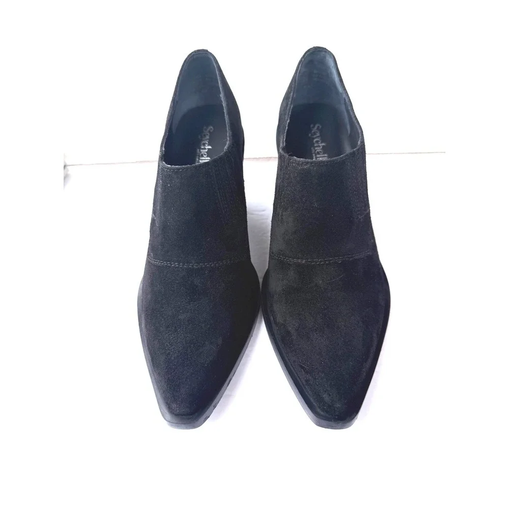 Seychelles Black Suede Low Top‎ Pointed Toe Block Heel Ankle Bootie Boots Sz 6.5